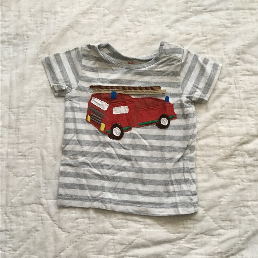 Baby Mini Boden striped firetruck shirt 6-12 month